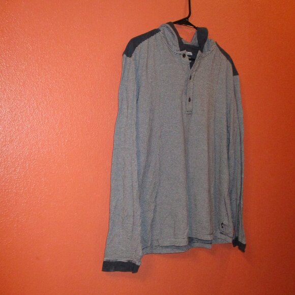 MICHAEL Michael Kors Woman Large Blue White Stripe Long Sleeve Hooded Shirt - Picture 2 of 9